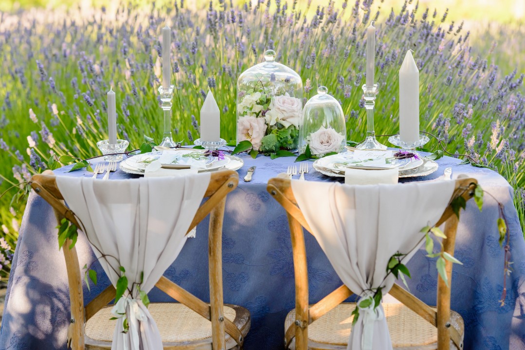 Sweet Heart Table in Field of Lavender Kristen Borelli Photography