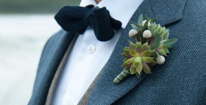 Sedum boutonniere stylish groom vancouver island wedding magazine