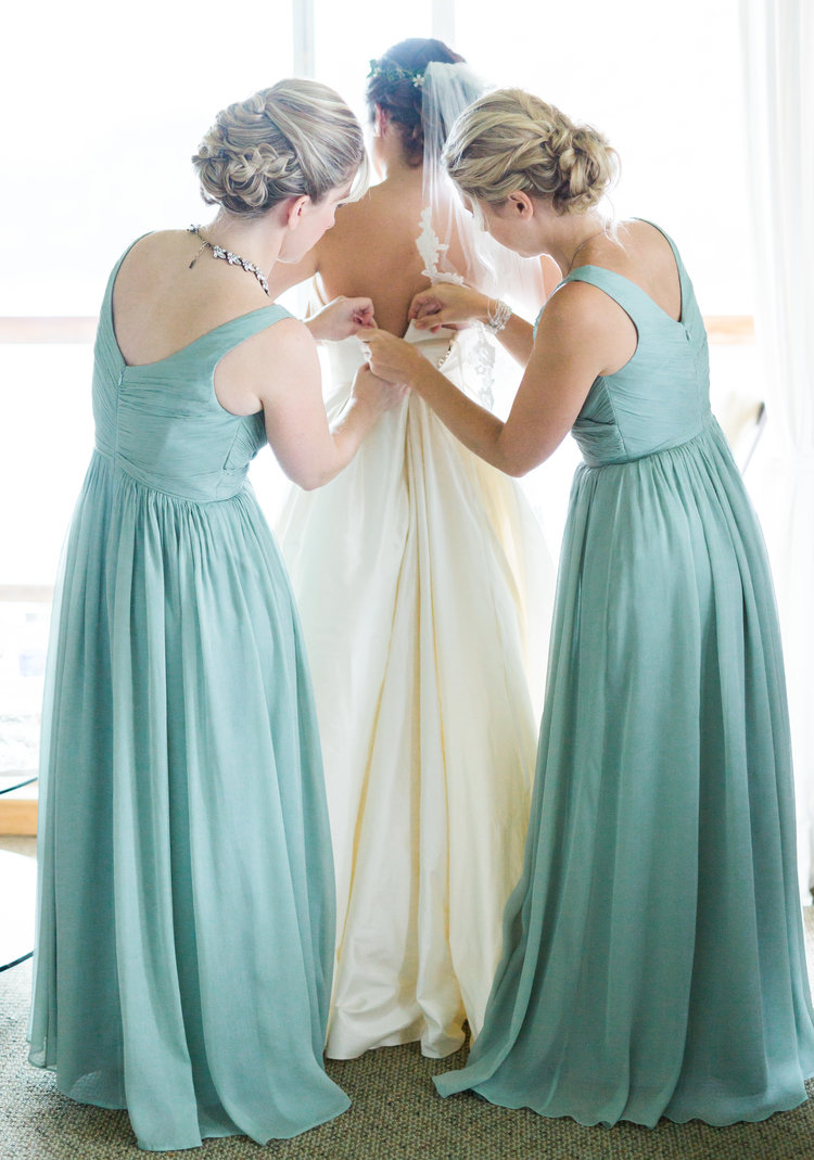 Bridesmaids Button Wedding Gown on Bride Marnie & Drew Eco Friendly Inspired Wedding by Jennifer Picard Photography