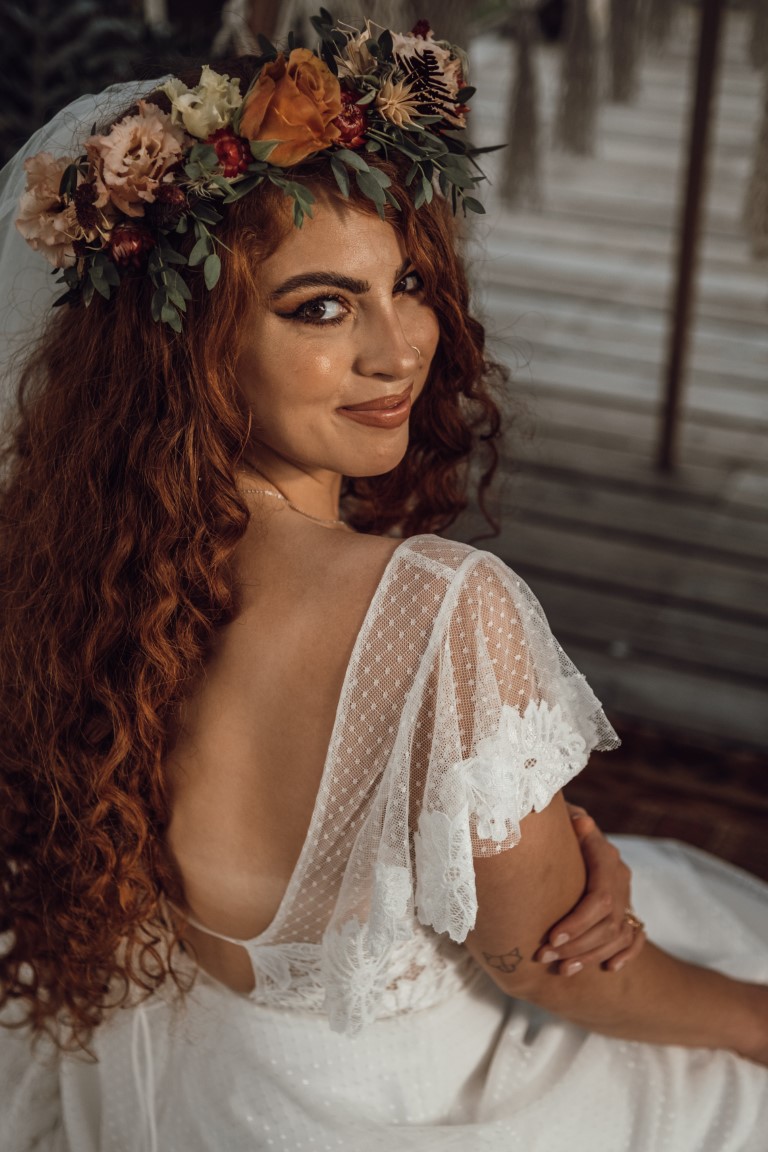 Floral crown on Vancouver bride