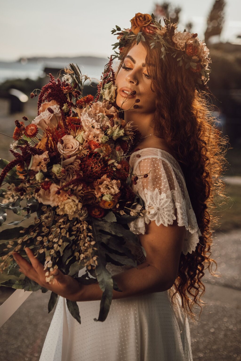 Large bridal bouquet of roses and greenery