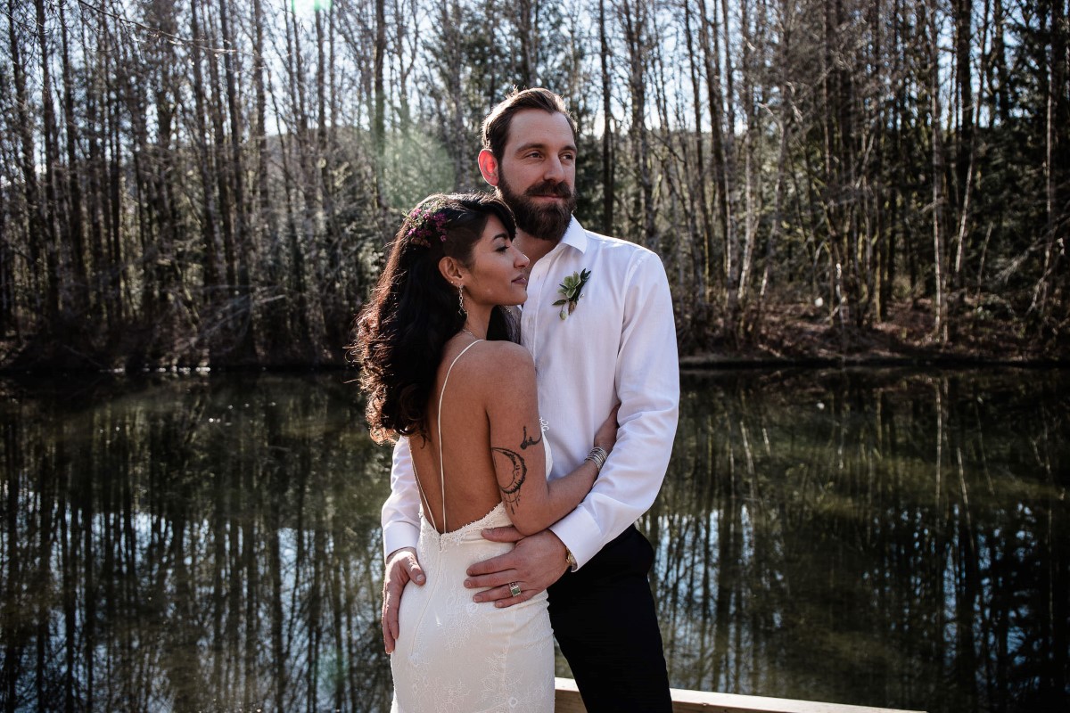 Sun Dappled Wedding Couple in Vancouver Magazine