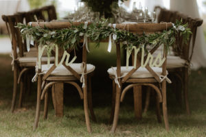 Bride and groom rustic chairs at Anvil Island Wedding BC Reception Decor