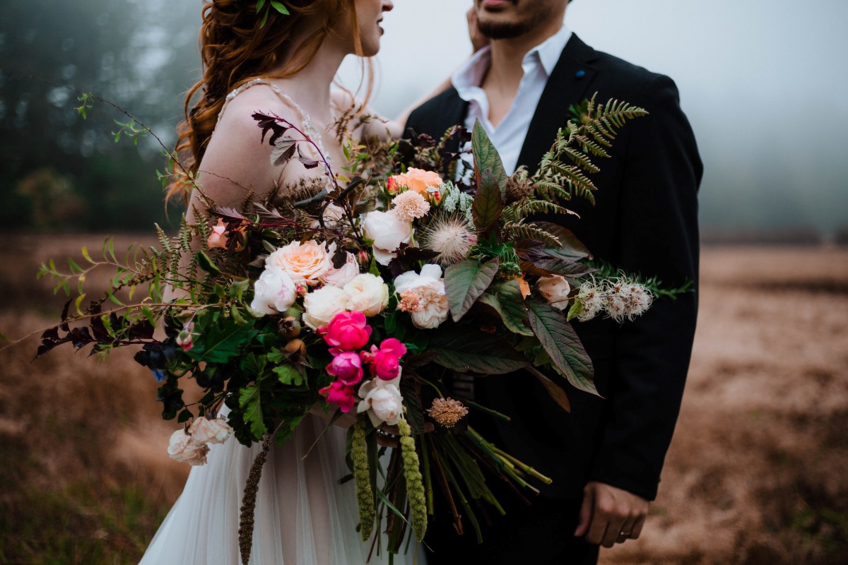 Celtic Bride Bouquet of pink, white and ferns Vancouver Island Wedding Inspiration