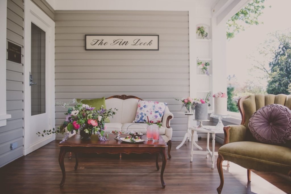 Vintage furniture setting at wedding by Fallen Olive and Three Sisters Photography