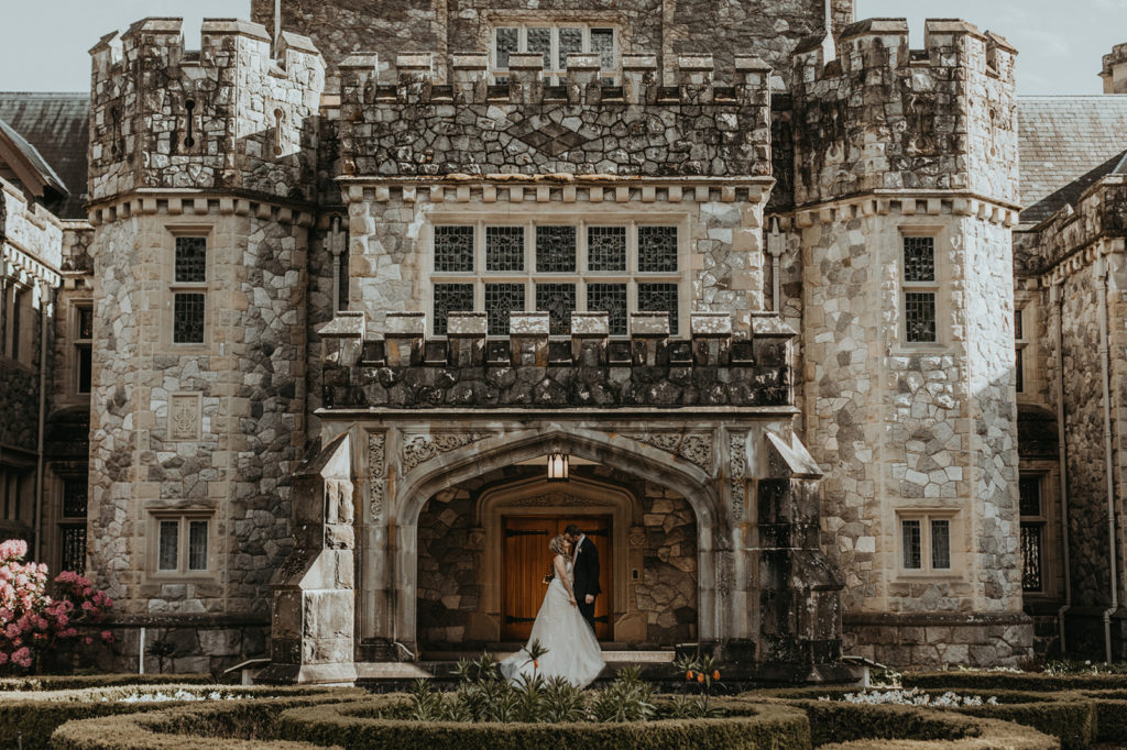 Hatley Castle Entrance with Newlyweds on Vancouver Island Secret Waters Photography
