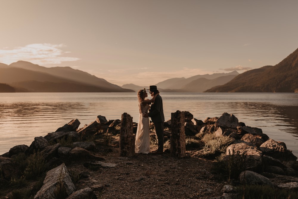 Golden Hour Sunshine Coast Elopement by the water with natural altar