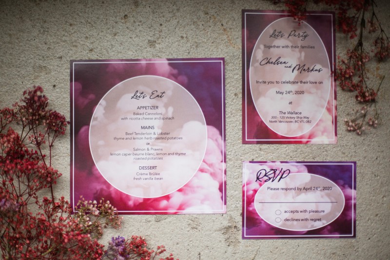 Whimsical Paper Suite and Wedding Invites in Purples and Pinks
