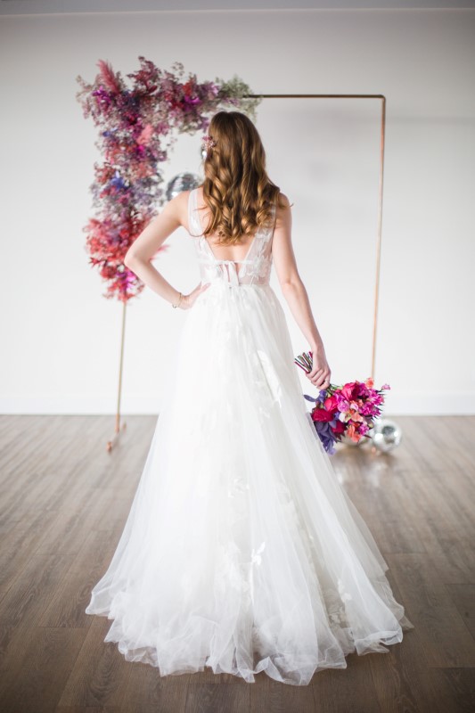 Willowby by Watters bridal gown with Karen Wazny floral design Vancouver Wedding Magazine