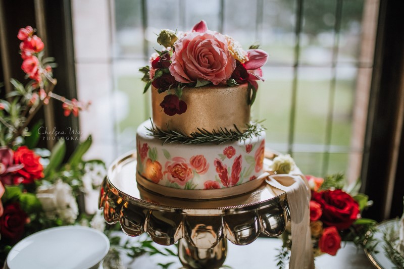 Gold and Blush Wedding Cake with Roses at Fairmont Empress by Schur to Please