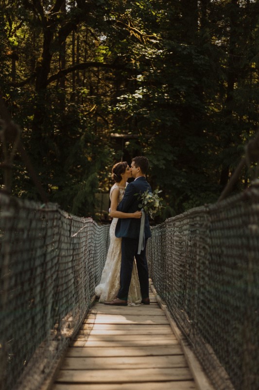 Wedding Couple on Suspension Bridge Kacie McColm Photography