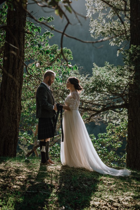 Scottish Spirit Bride and Groom Attired by Bliss Gowns and North of Hadrian’s
