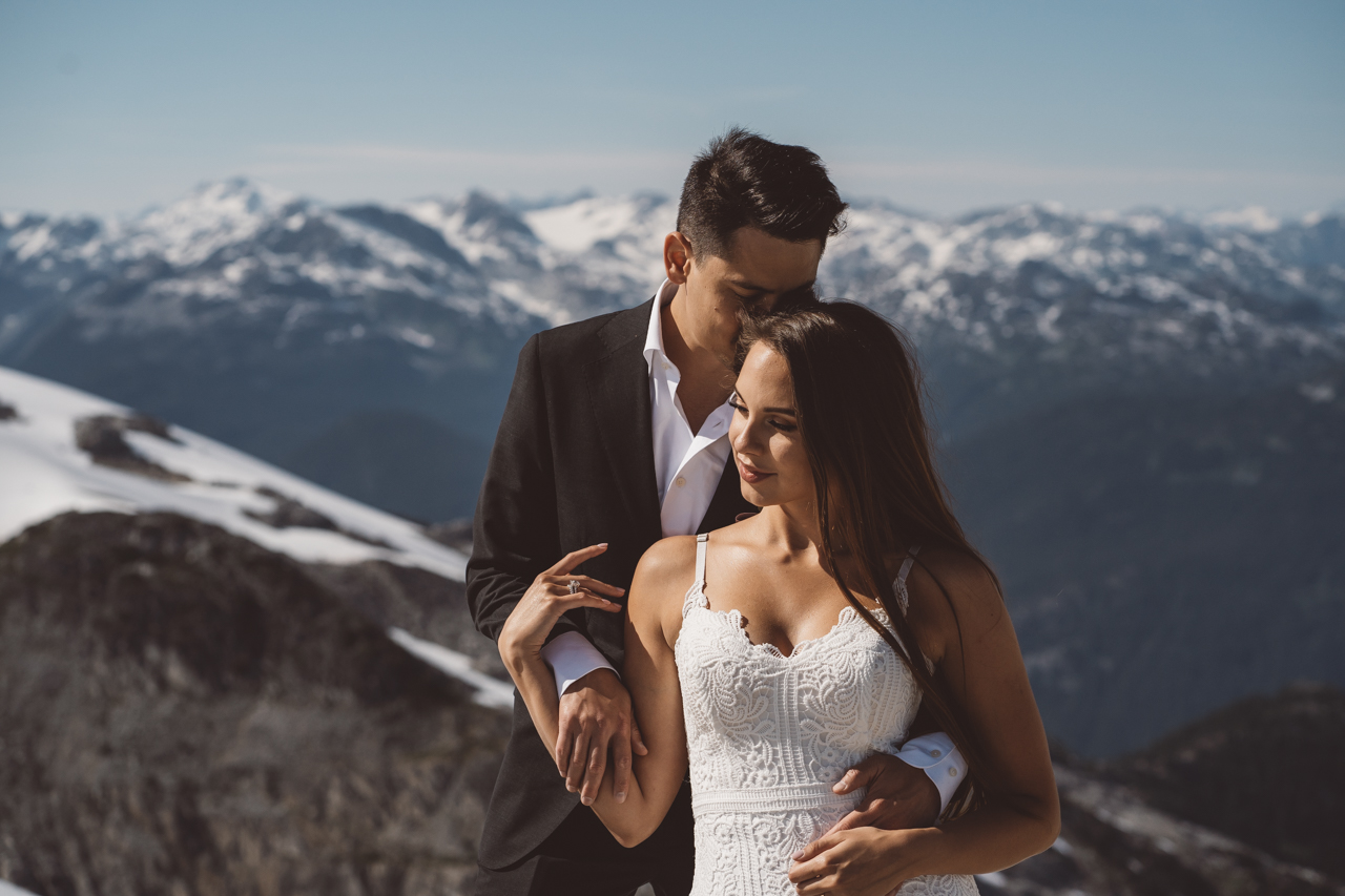Bride and Groom on Whistler Mountaintop by Helen Sarah Photography