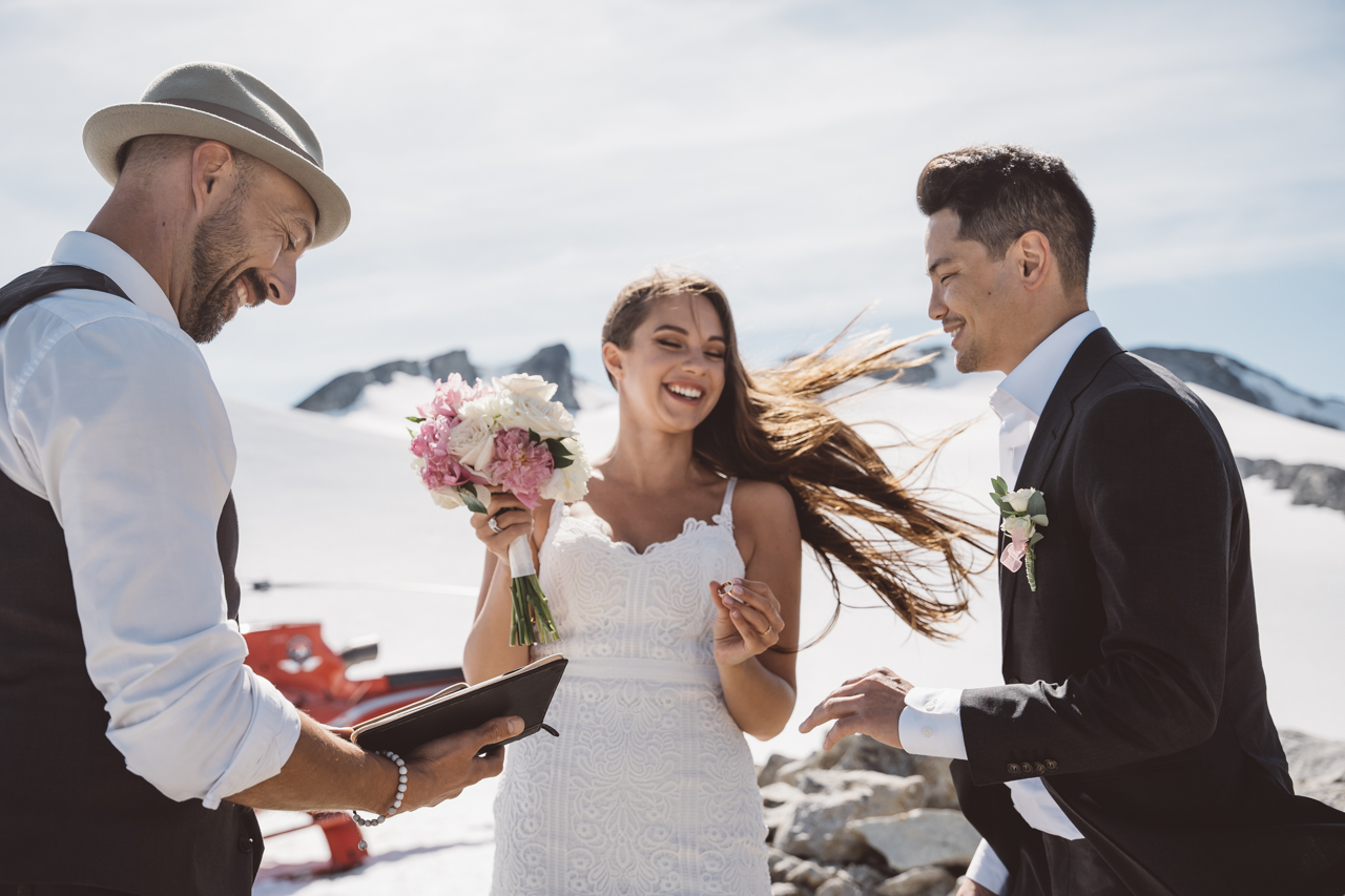 Newlyweds on mountaintop celebrate with Whistler Officiant
