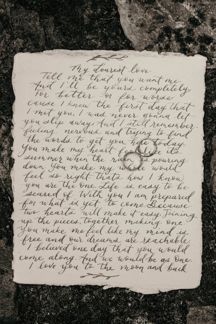 Handwritten Vows and Rings at Covid-19 wedding on Vancouver Island