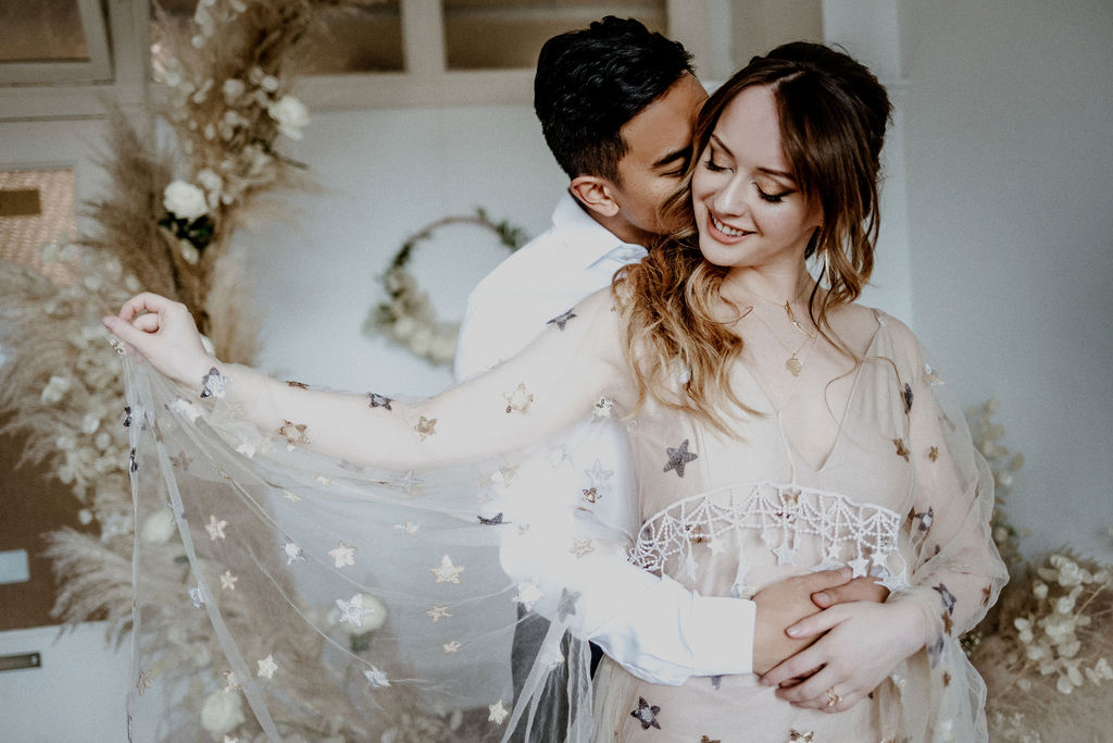 Astral Alignment Wedding Inspiration lovers embrace