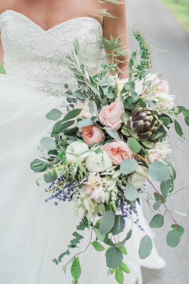 Pink and white bouquet with greenery by Dream Day Bouquet and Floral