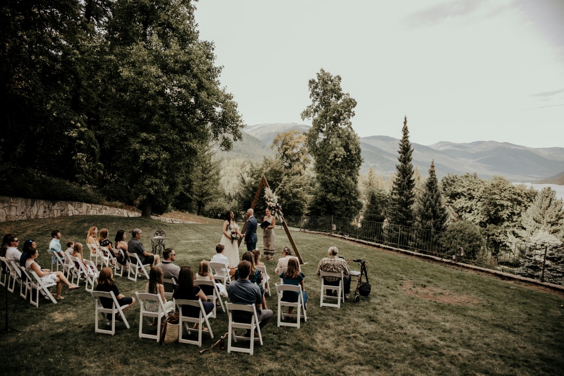 Wedding ceremony outdoors at Blaylock Mansion