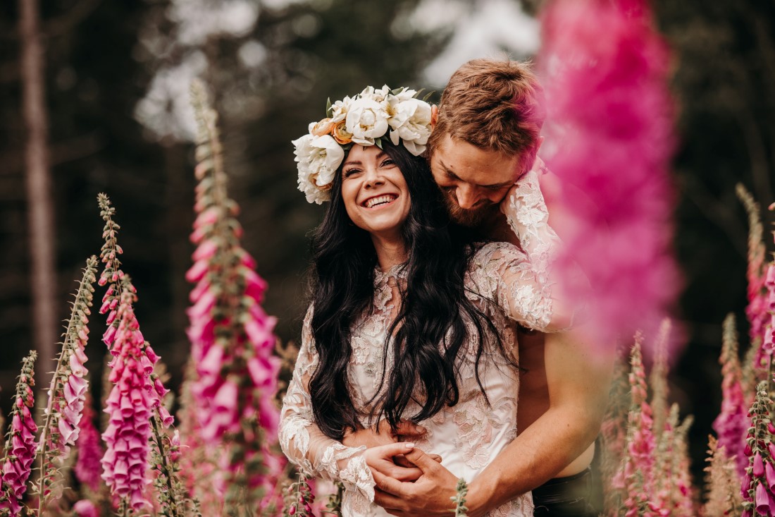 Foxgloves are Forever Island Moments Photo bridal couple snuggles
