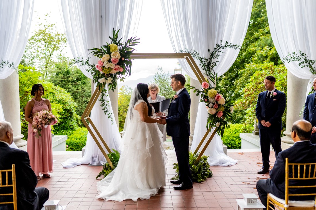 Wedding ceremony on Hycroft Manor Terrace in Vancouver