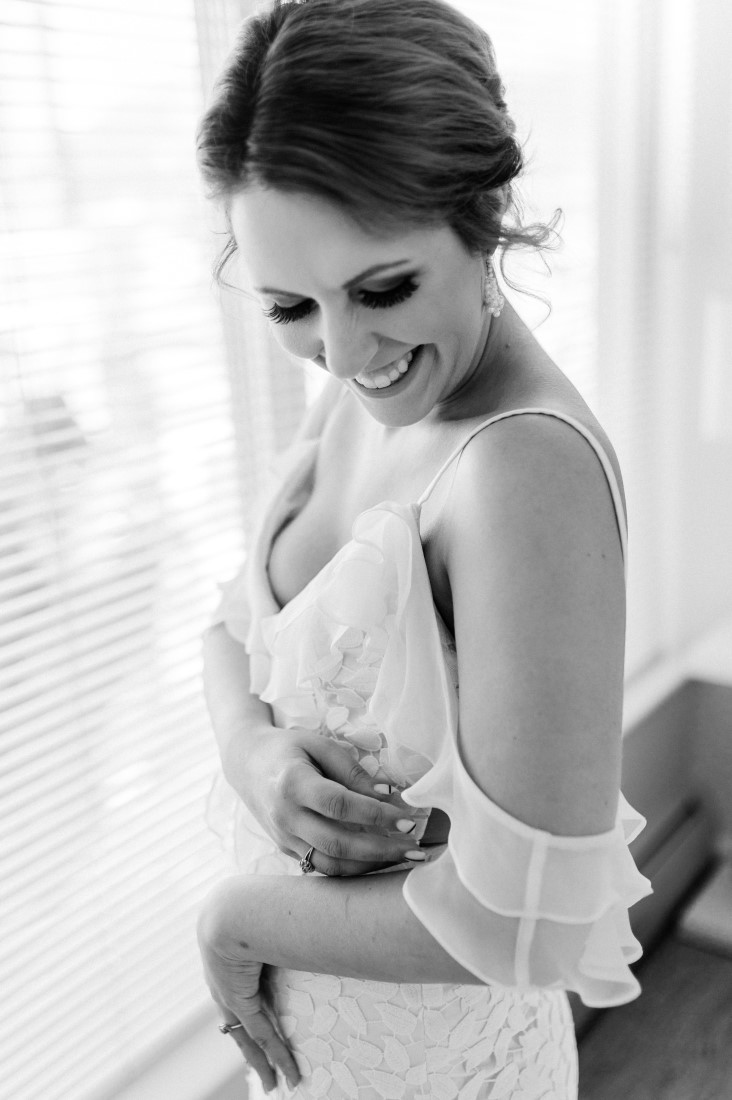 Vancouver bride in off shoulder ruffle gown by Me and BC Photography