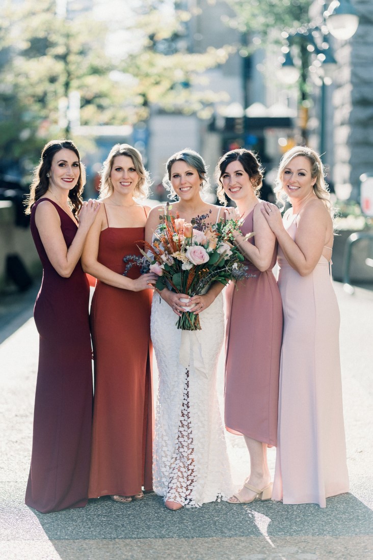 Vancouver bride and bridesmaids wearing burgundy dresses