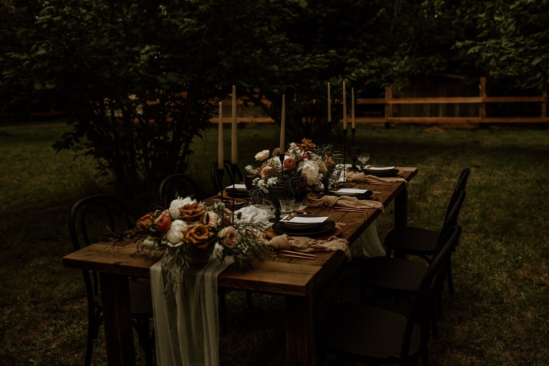 Reception Farm Table with rustic decor at Keating Farm
