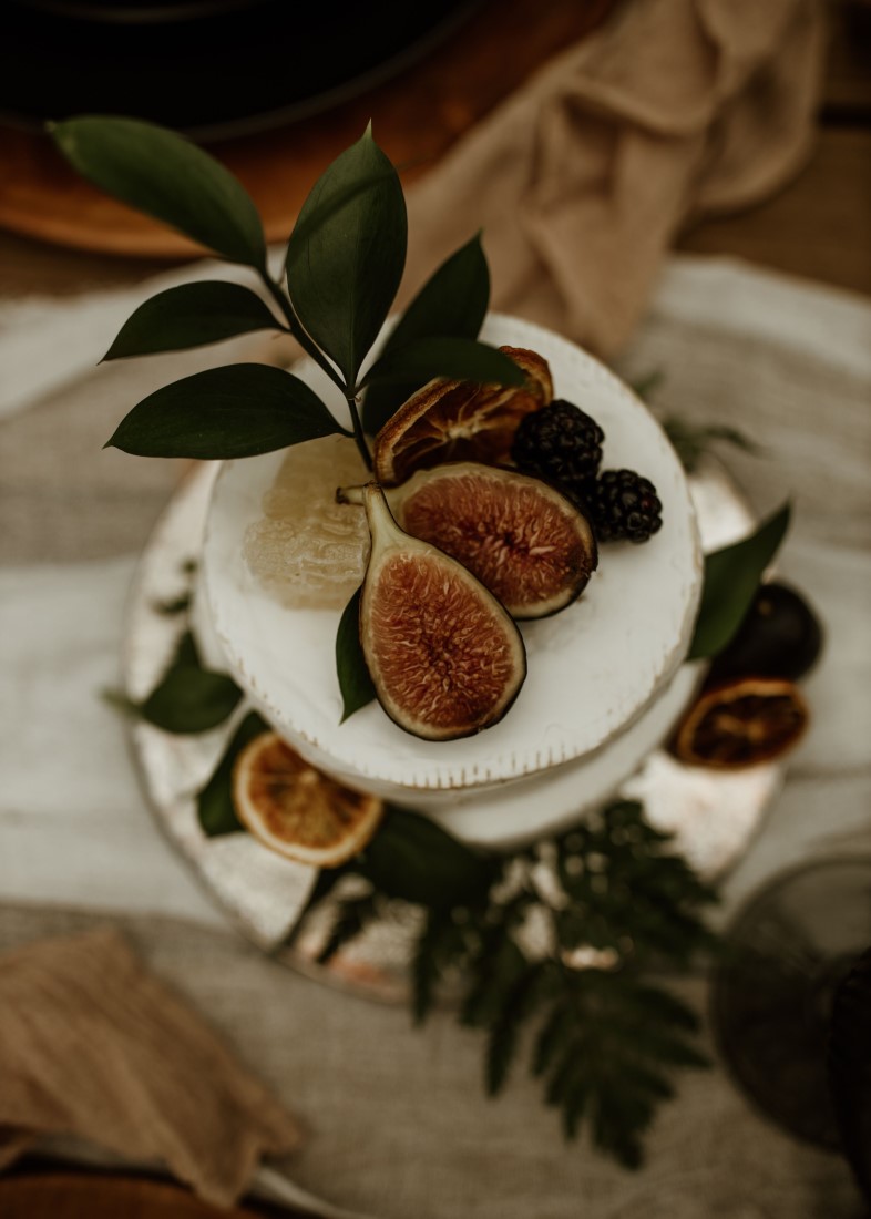 Wedding Cake with figs and greenery