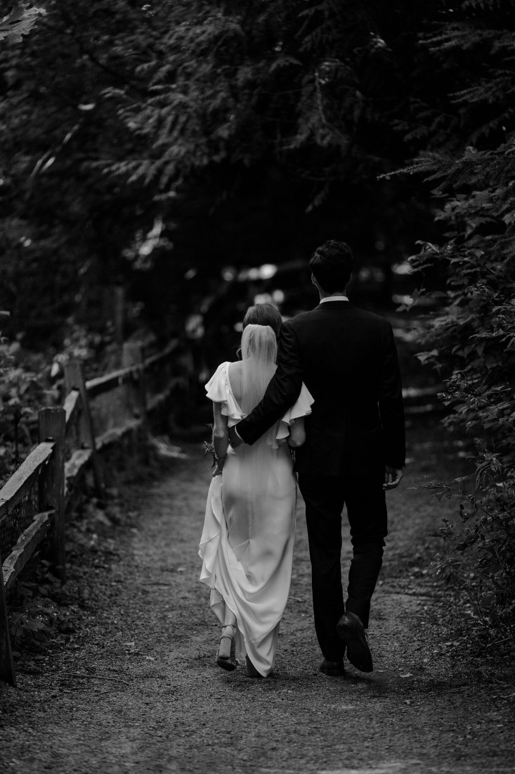 Newlyweds walk down Vancouver lane by Shari and Mike Photography