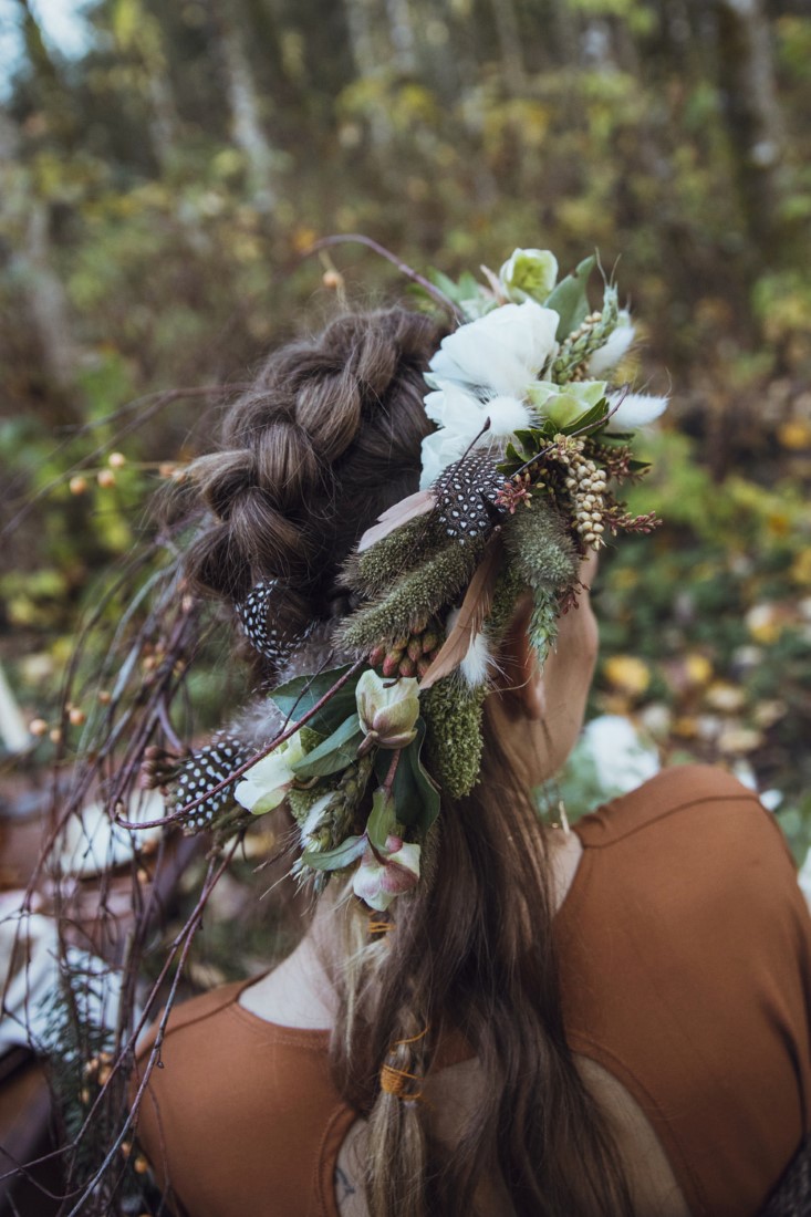 Autumn bride with flowers in her hair