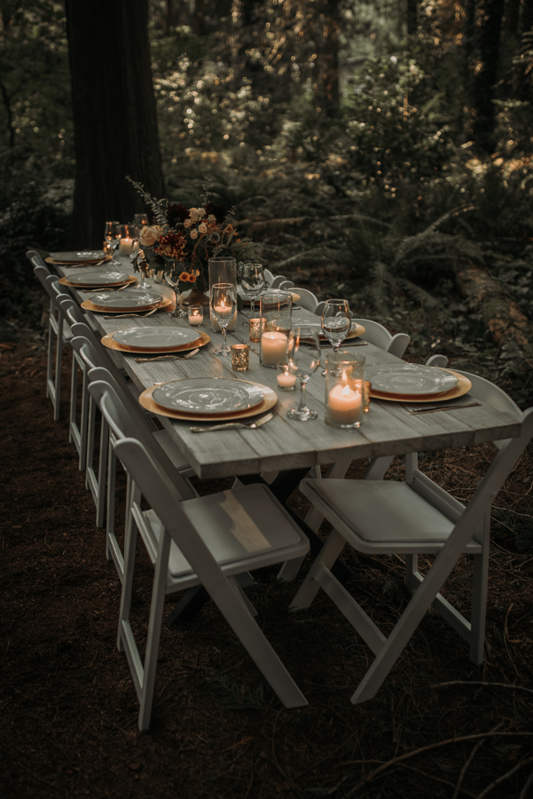 Forest Glam Inspiration Wedding Table in the forest by Jennifer Pryor 