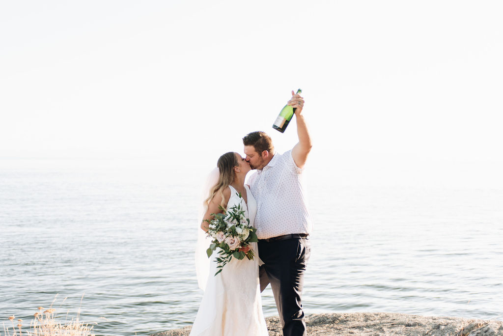 Keats Island Newlyweds celebrate with champagne