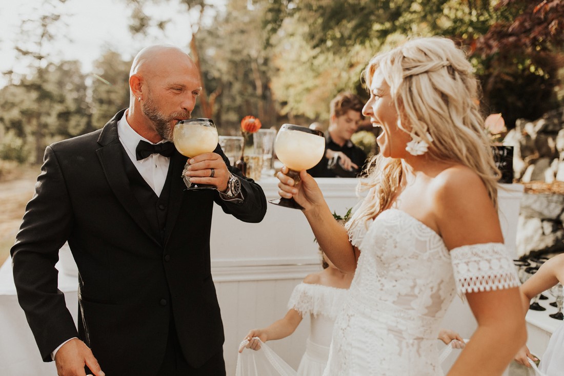 Newlyweds toast their wedding at Villa Eyrie 
