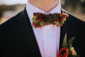 Succulent bowtie for groom by Foxglove Flowers