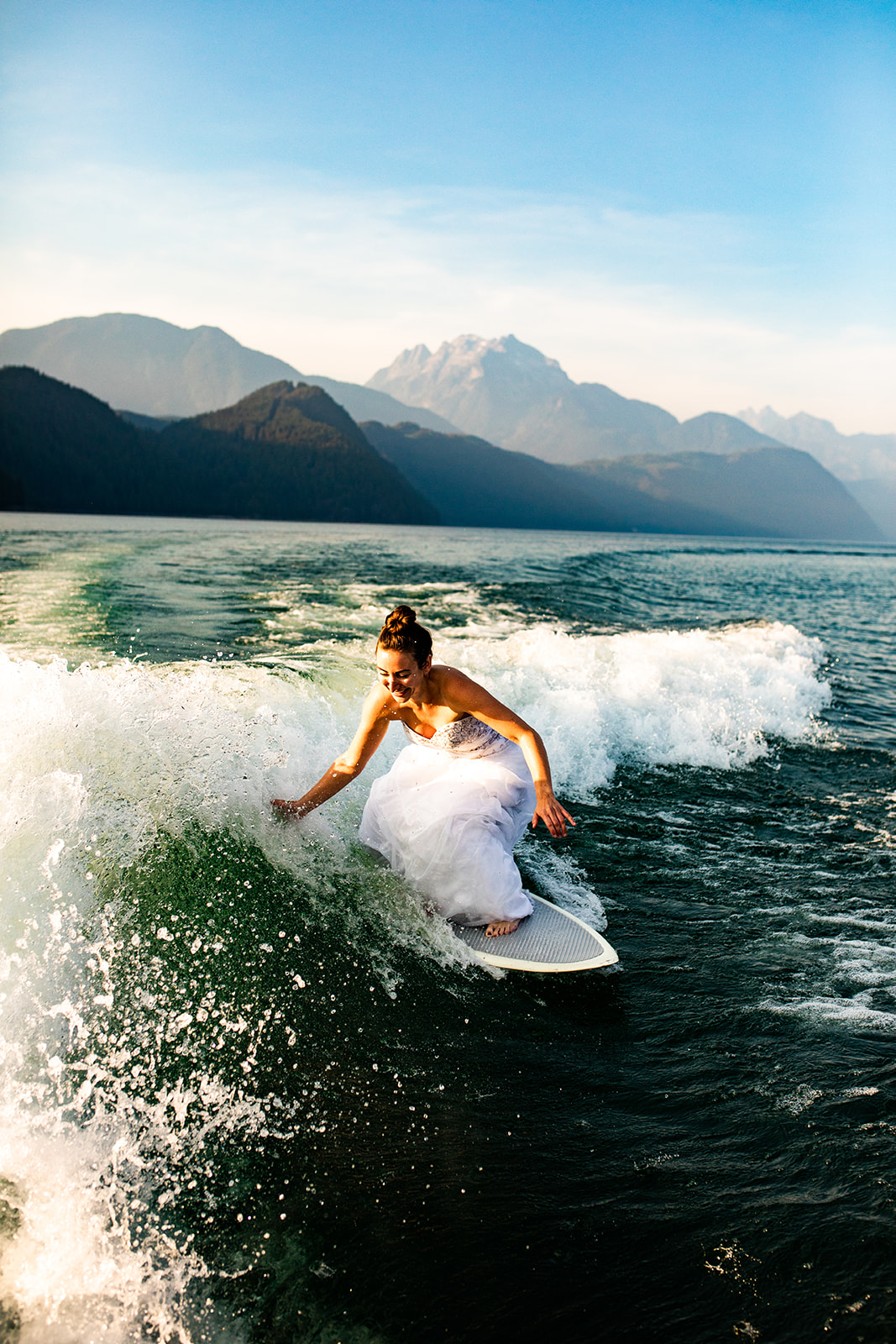 Surfer Bride perfect catch of a wave
