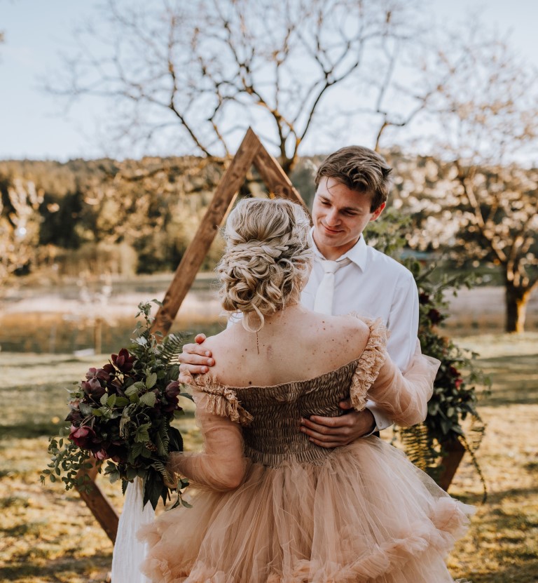 Newlyweds after farm ceremony in Nanaimo