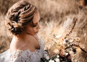 Entwined in Golden Hair Style Fields of Gold Landscape Wedding