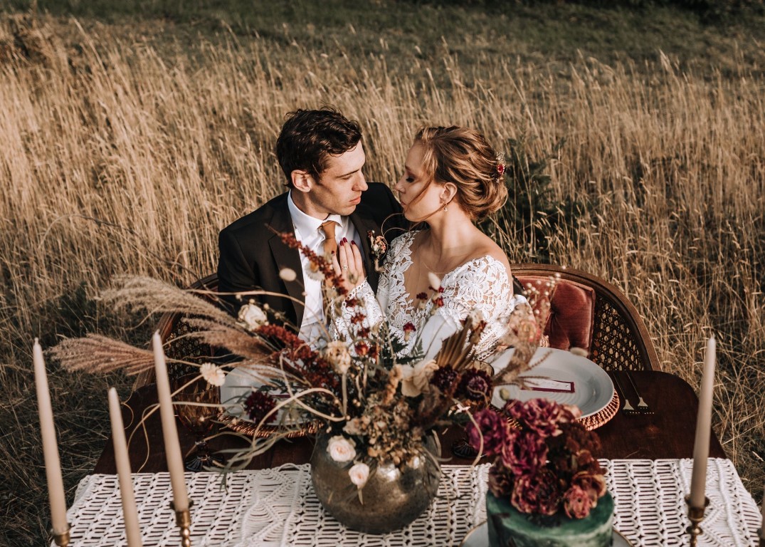 Fields of Gold Landscape Wedding Cozy Couple