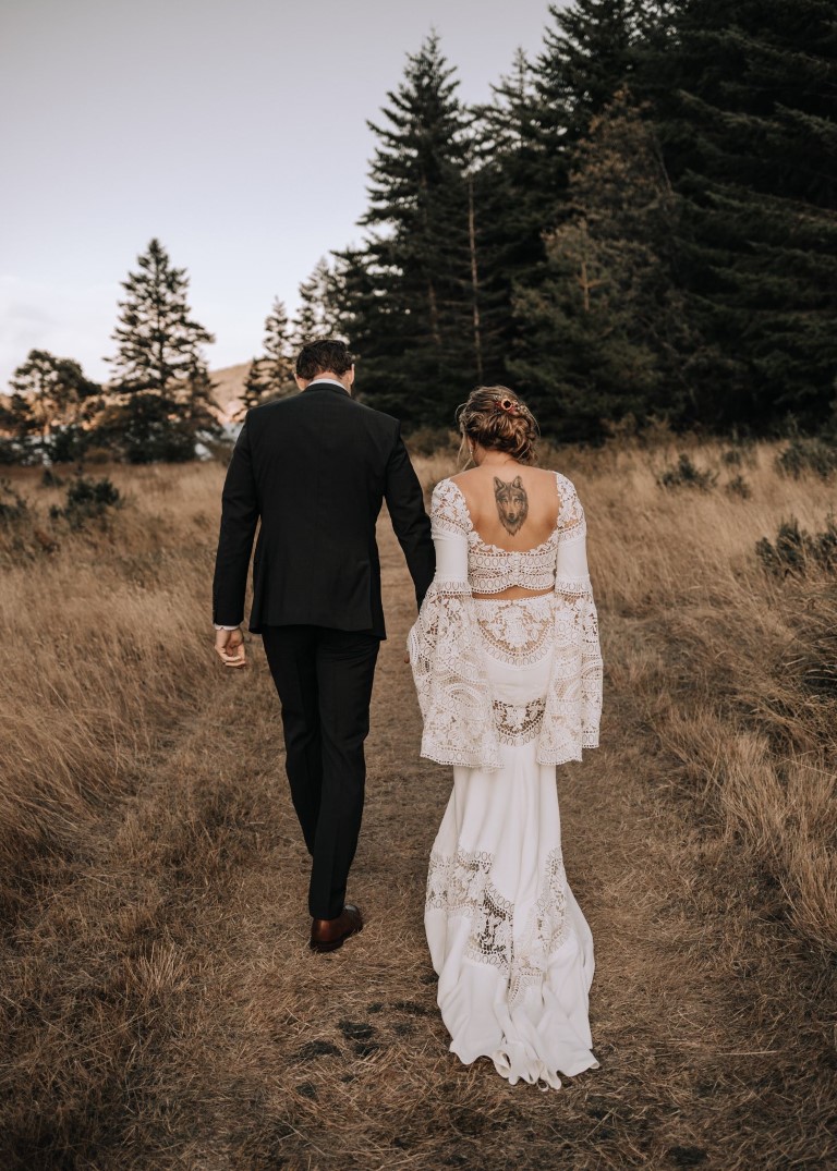 Fields of Gold Back of Dress with Couple