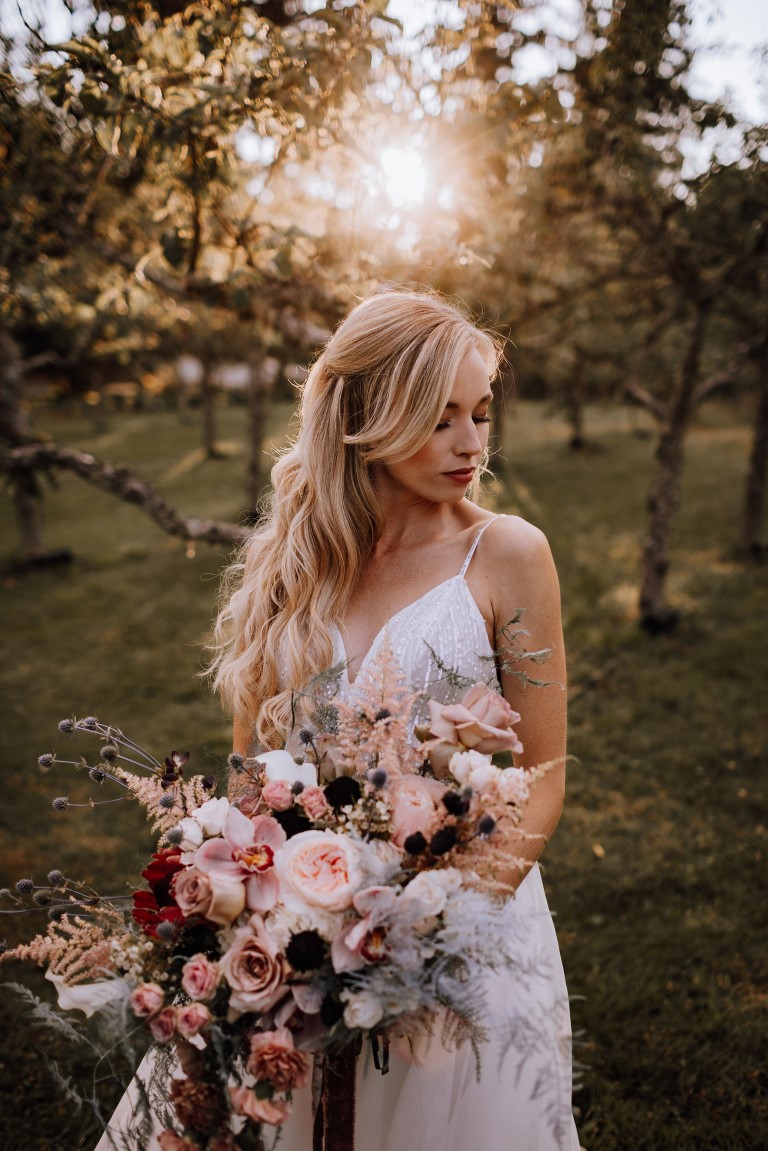 Bride with Bouquet blush roses