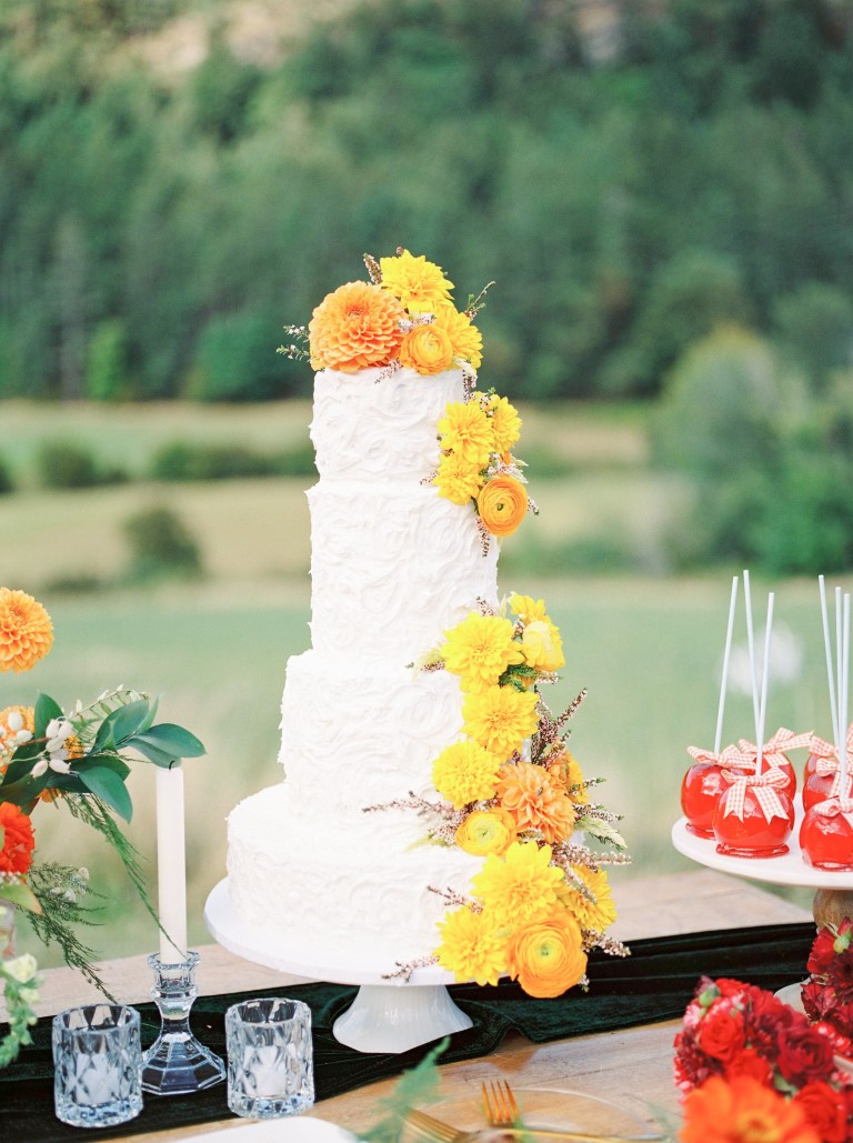 Wizard of Oz Wedding Four Tier Wedding Cake with Yellow Flowers