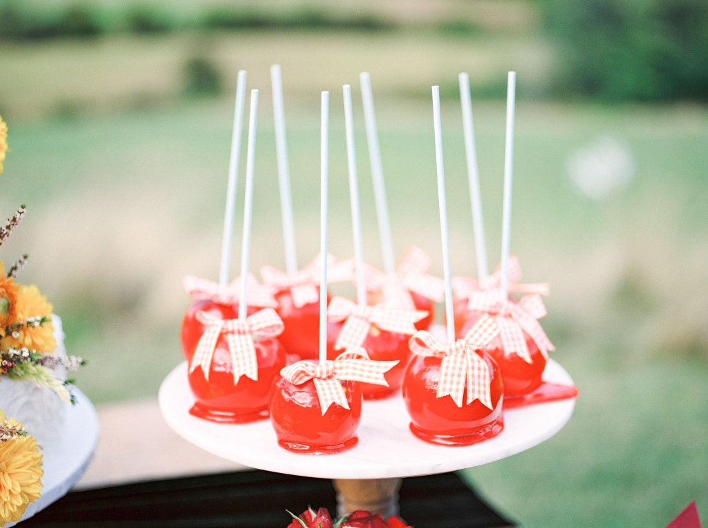 Wizard of Oz Wedding Ruby Candied Apples with bows