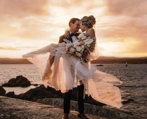 Vancouver Island newlyweds at sunset by Myrtle and Moss Photography