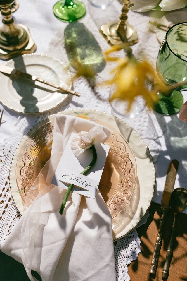 table placement name card and linen detail on plate