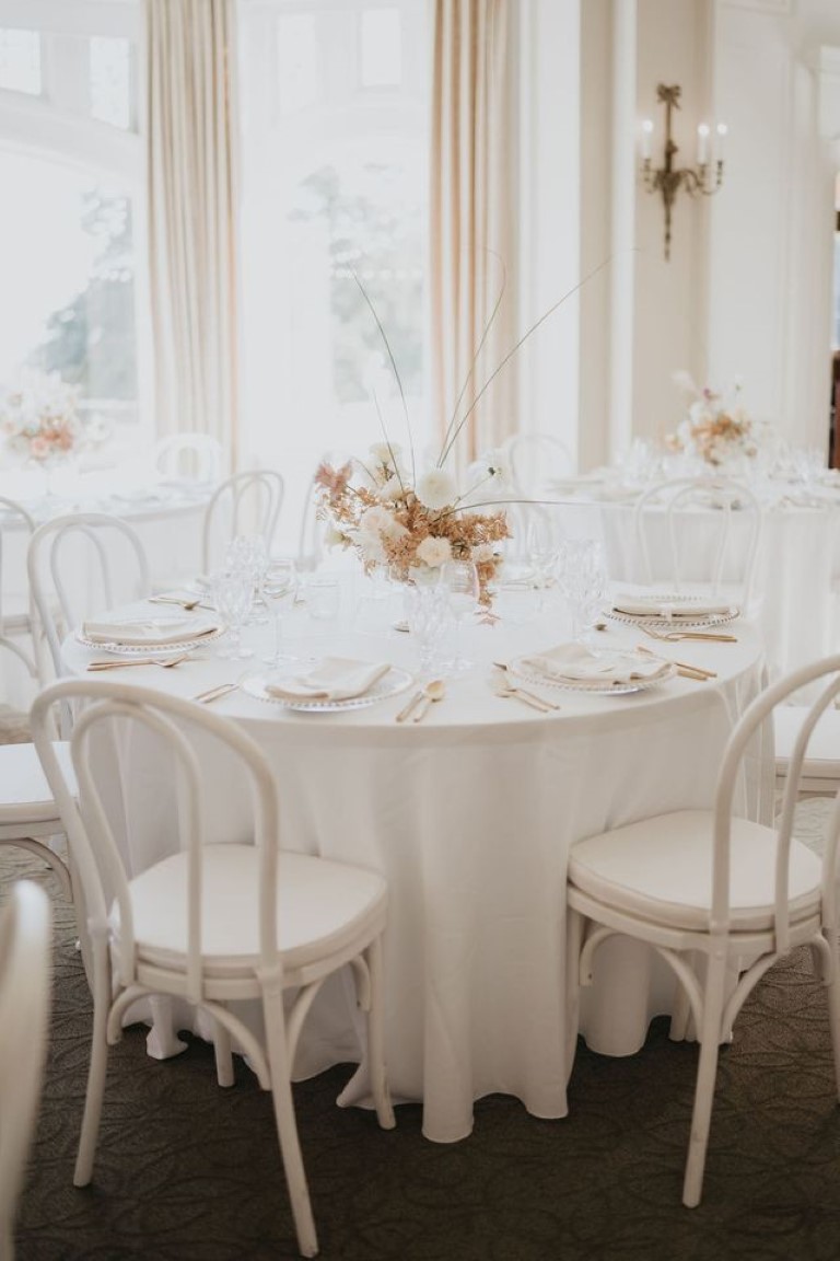 pretty round table setup for dinner at the castle