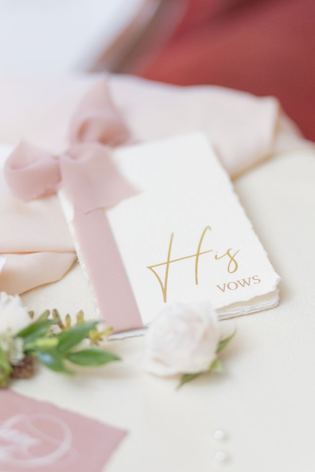 pretty rosy lilac ribbon and white vow booklet