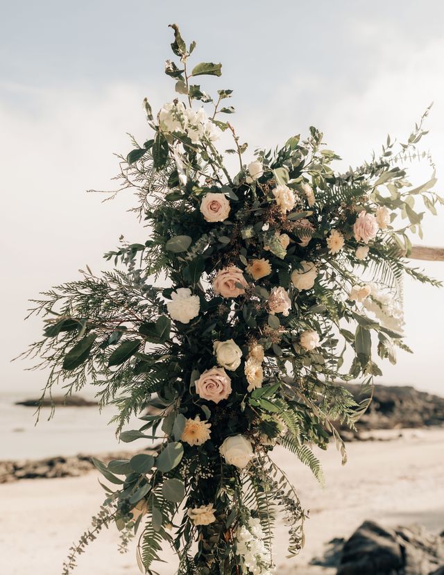 large florals with peach roses and ferns