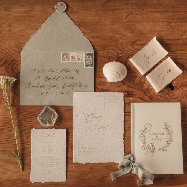 paper suite with envelope and stamps