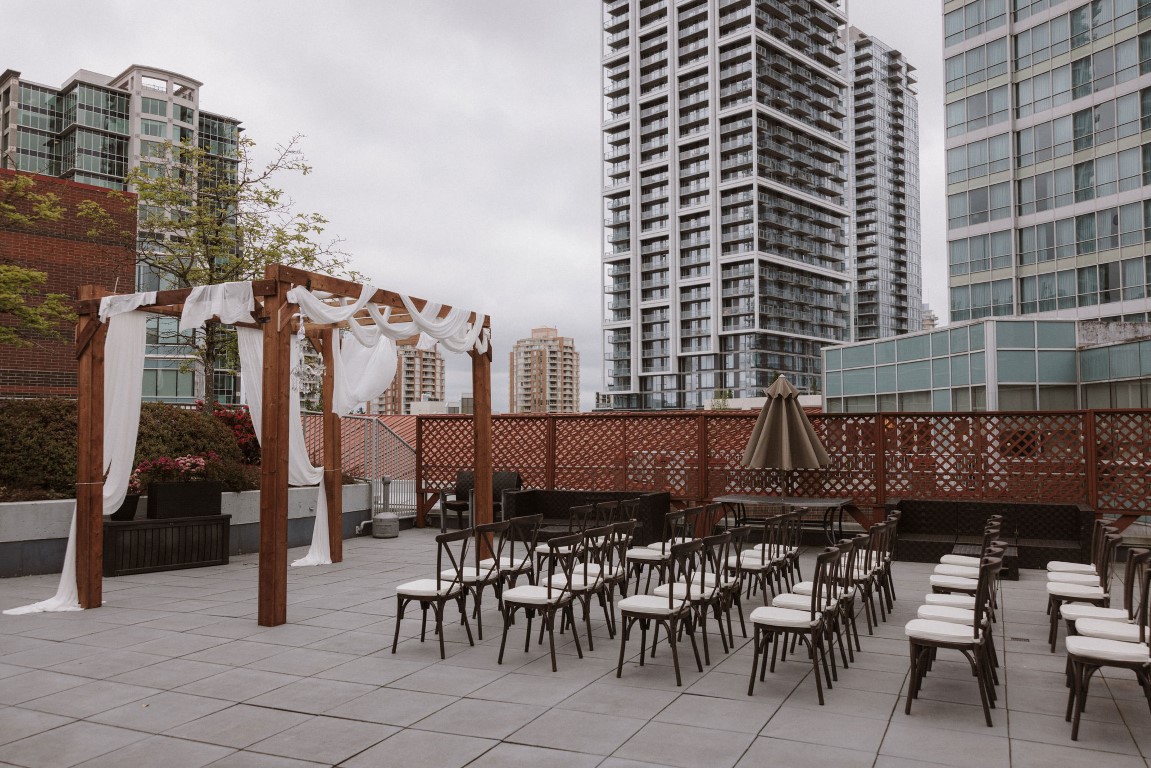 rooftop wedding ceremony set up at Vancouver Metro Hilton by sowedding photo - In Bloom West Coast Wedding Show