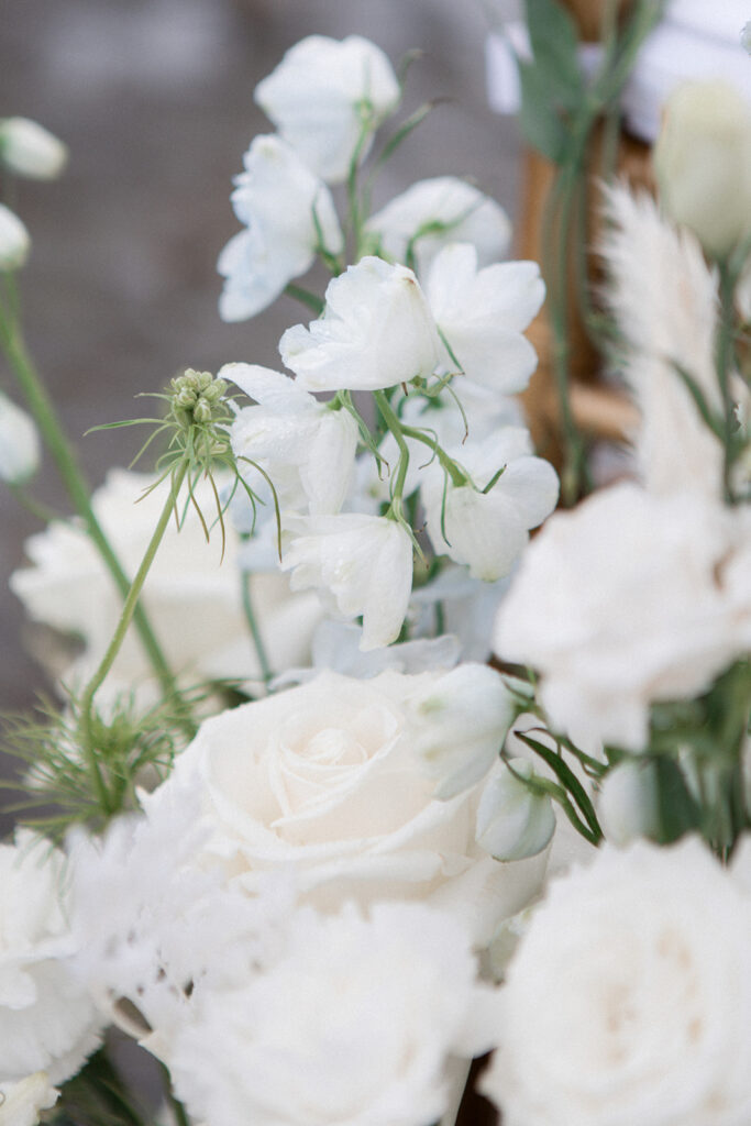 delicate white roses at Vancouver beach wedding